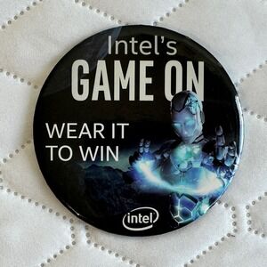 Intel Game On Pinback Button Unisex OS Black Good